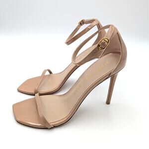 Stuart Weitzman Nudistcurve 100 Heel Sandal Women's Nude Patent Sz US10B EU40.5
